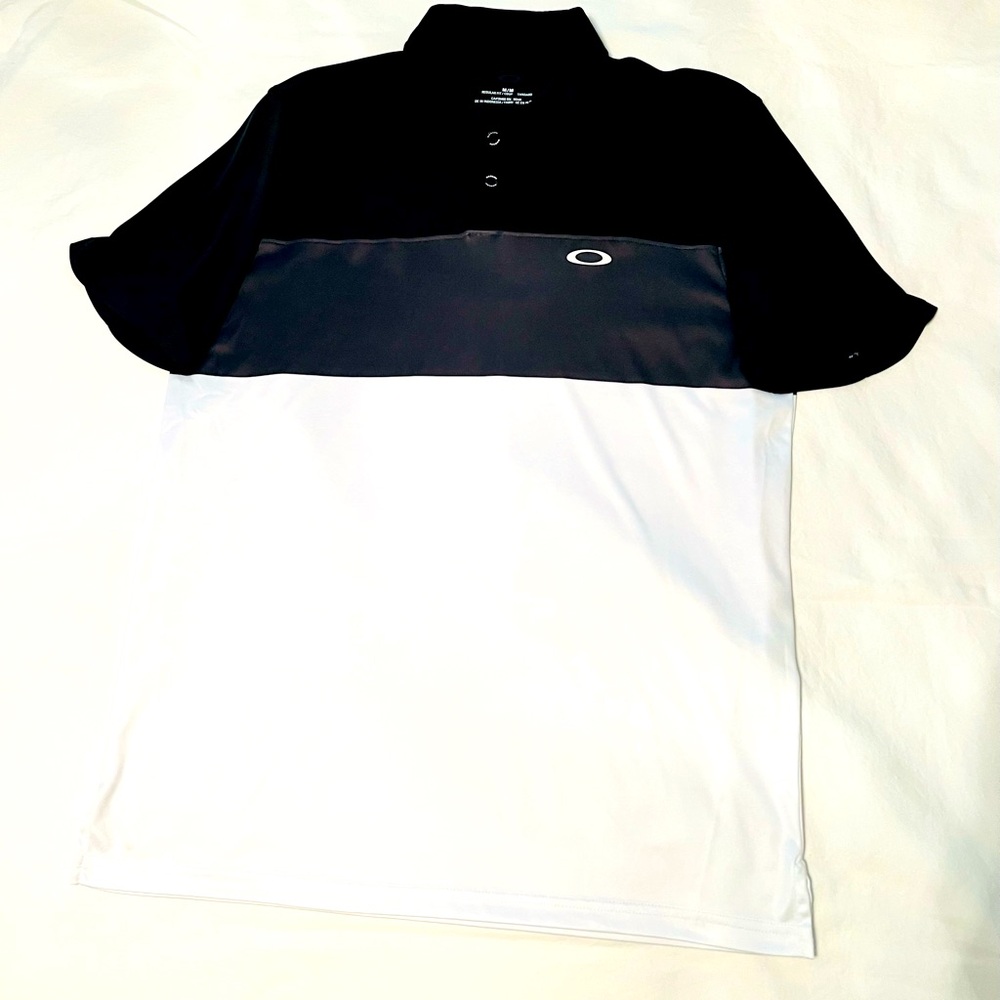 Oakley Men's Black, Grey, and White Polo Shirt